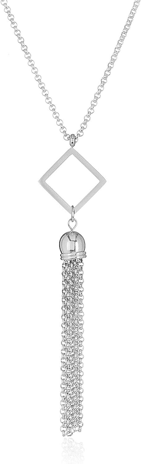 elya polished box chain stainless steel tassel pendant necklace|ELYA Jewelry Womens Polished Diamond Shaped Tassel .